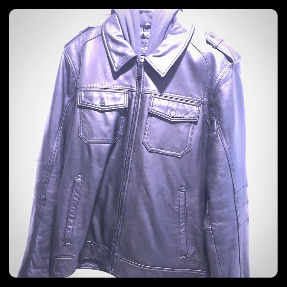 Black Leather Hoodie Jacket